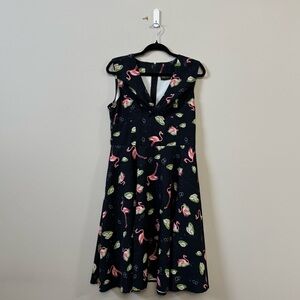 Voodoo Vixen rockabilly pinup Flaming retro flamingo fit & flare dress